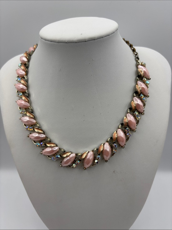 BSK Jewelry - Early Vintage BSK Pretty in Pink Aurora Borealis Necklace JP473